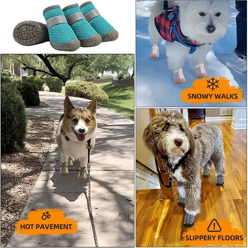 4 pcs/set Dog shoes for small dogs Breathable dog shoes for hot roads, Non-slip medium dog boots for hardwood floors Lake Blue