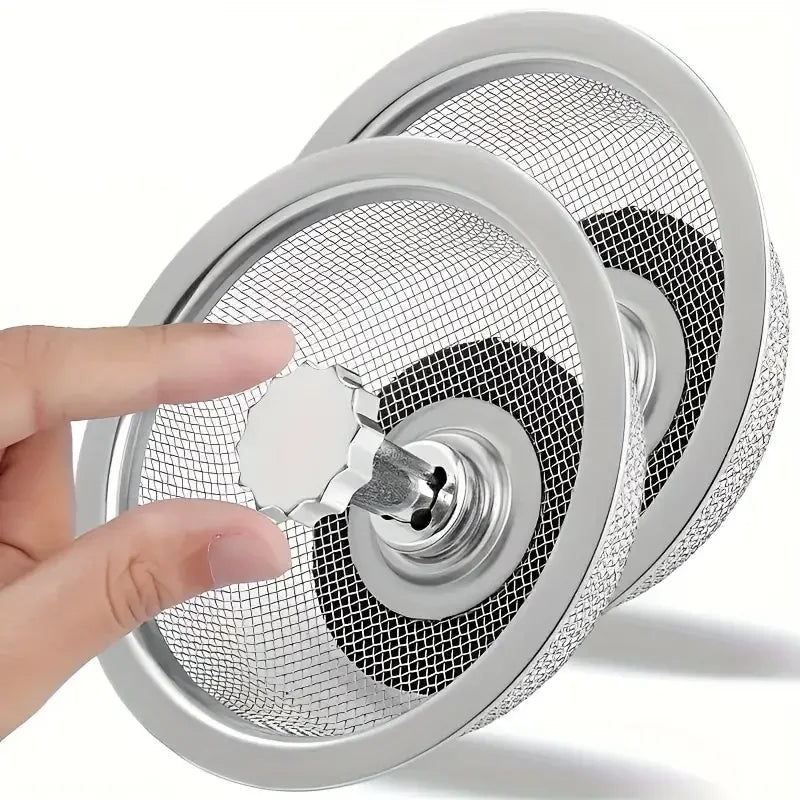 2Set Kitchen Sink Strainer With Handle & Stopper Replacement Drain Basket Stainless Steel Mesh Filter Waste Hole