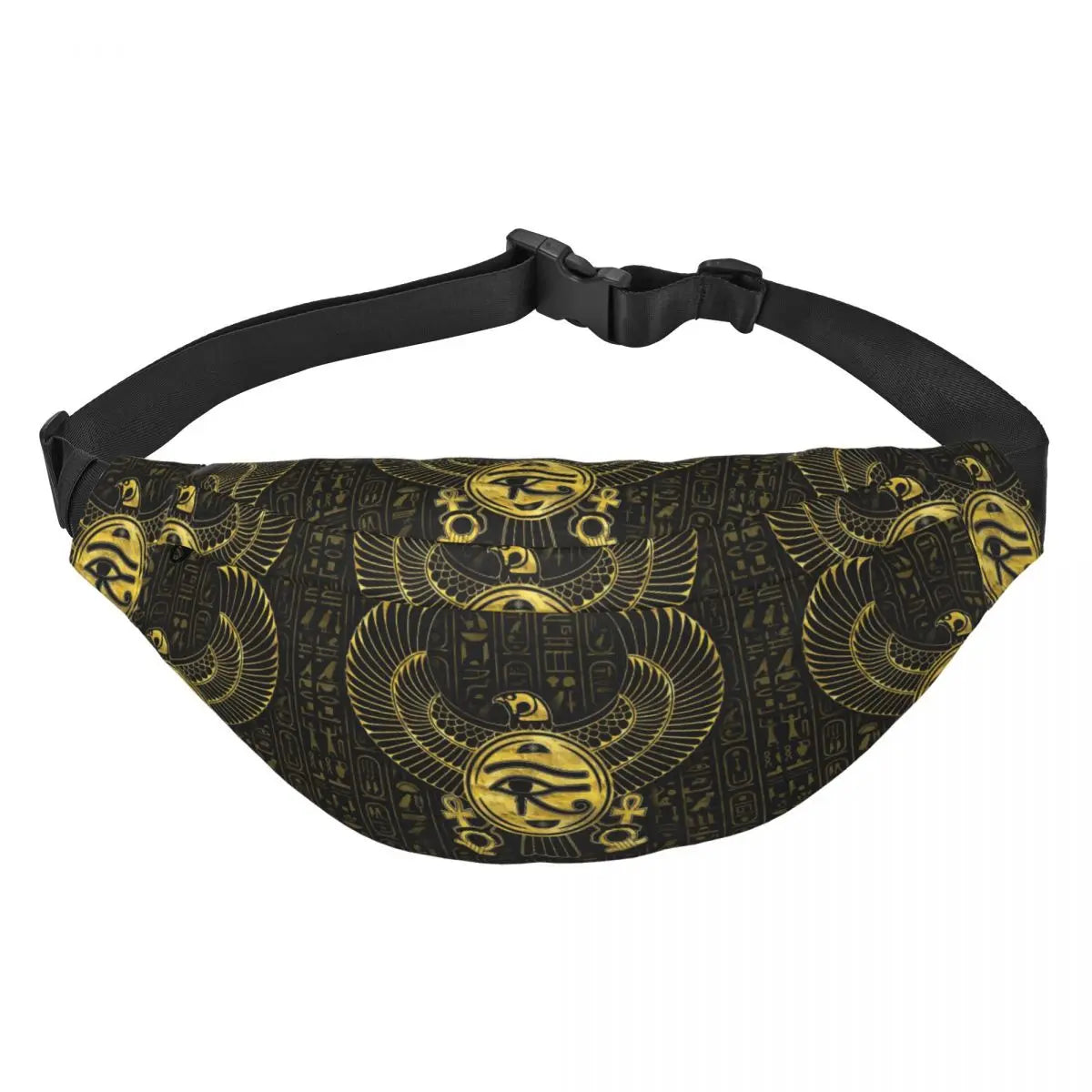 Ancient Gold Pharaoh Egypt King Tut Fanny Bag Custom Egyptian Hieroglyphic Sling Crossbody Waist Pack Hiking Phone Money Pouch