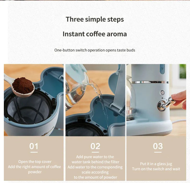 600ML American Coffee Maker Household Small Automatic Drip Mini Coffee Pot Flower Teapot Dual-Purpose Hot Drink 220V