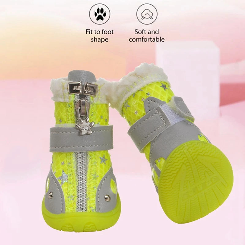 4pcs Shoes for Small Dogs Cute Breathable Dog Booties with Zipper Easy to Wear Anti-Slip Soft Pet Shoes Puppy Boots All Seasons