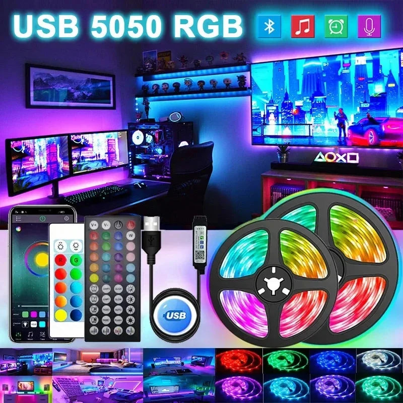 1-30M 5050 RGB LED Strip Light USB Bluetooth 44K Wifi App 5V LED Lights Flexible Luces Led Ribbon RGB TV BackLight Diode Tape