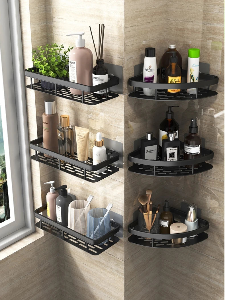 Bathroom Shelf Kitchen Storage Organizer Aluminum Alloy Shampoo Rack Shower Shelf Bathroom Accessories No Drill Shelf