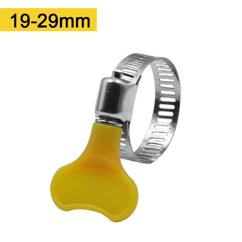 5 pcs 8-44mm Adjustable Yellow Plastic Handle Hand Twist Hose Clamps Worm Driving  201 Stainless steel Pipe Clips For Tube