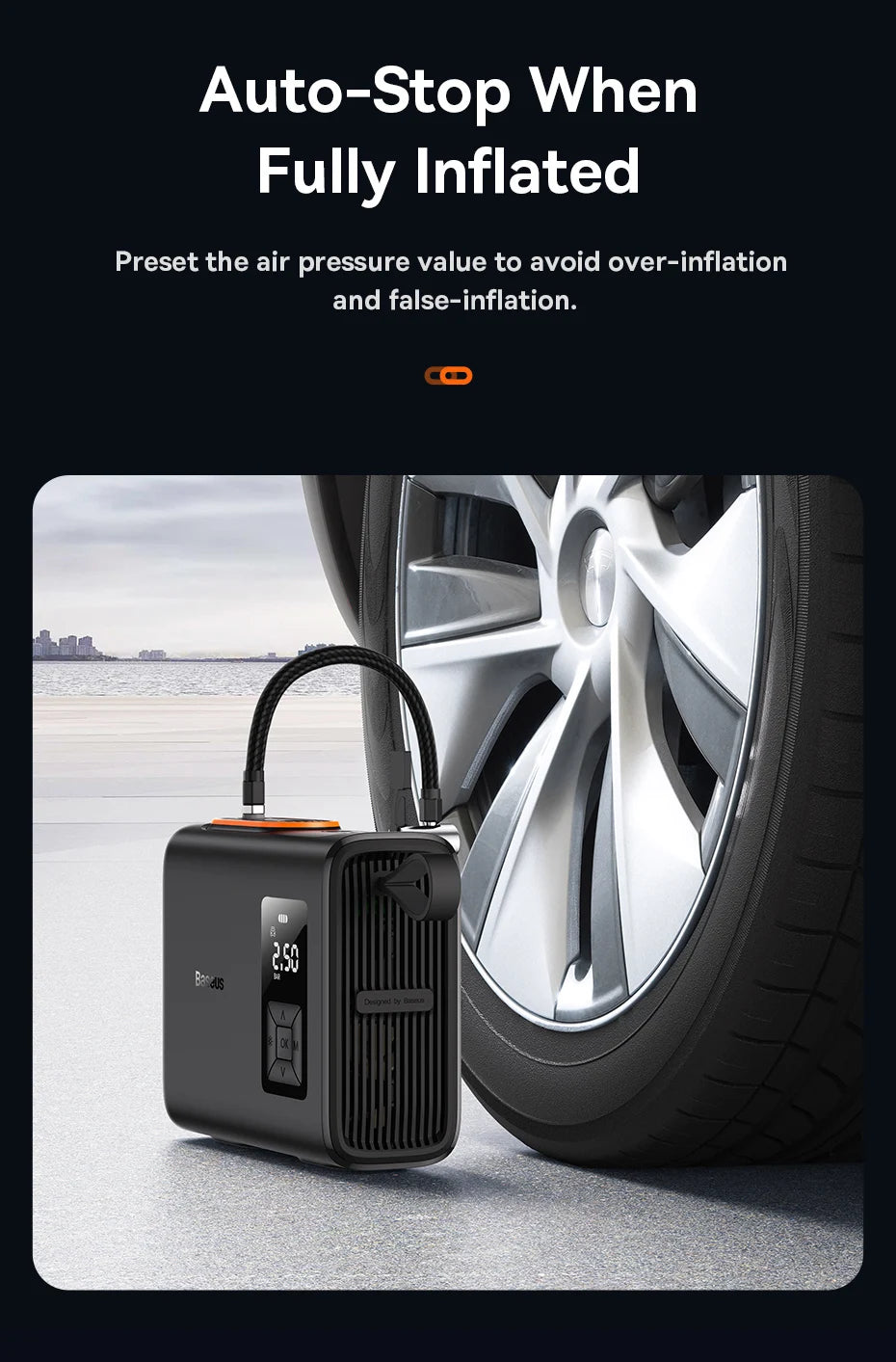 Baseus Dual Cylinder Wireless  Air Pump 250W Electric Car Air Compressor Tire Inflator Pump Portable Motorcycle Pump