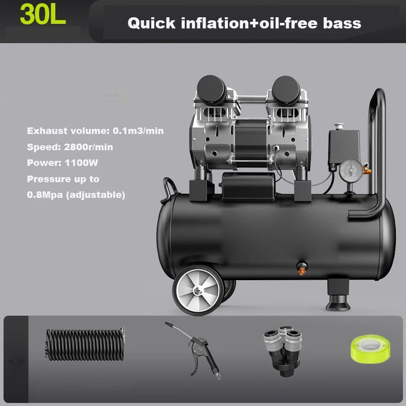 220V Silent Oil-free Air Compressor 12/30/50L Portable Air Compressor Spray Painting High-pressure Air Pump Car Air Compressor