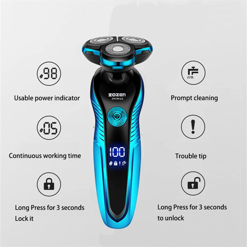 ZOZEN Electric Shaver Washable Rechargeable Electric Razor Body Hair Clipper Cutting Shaving Machine for Men Beard Trimmer