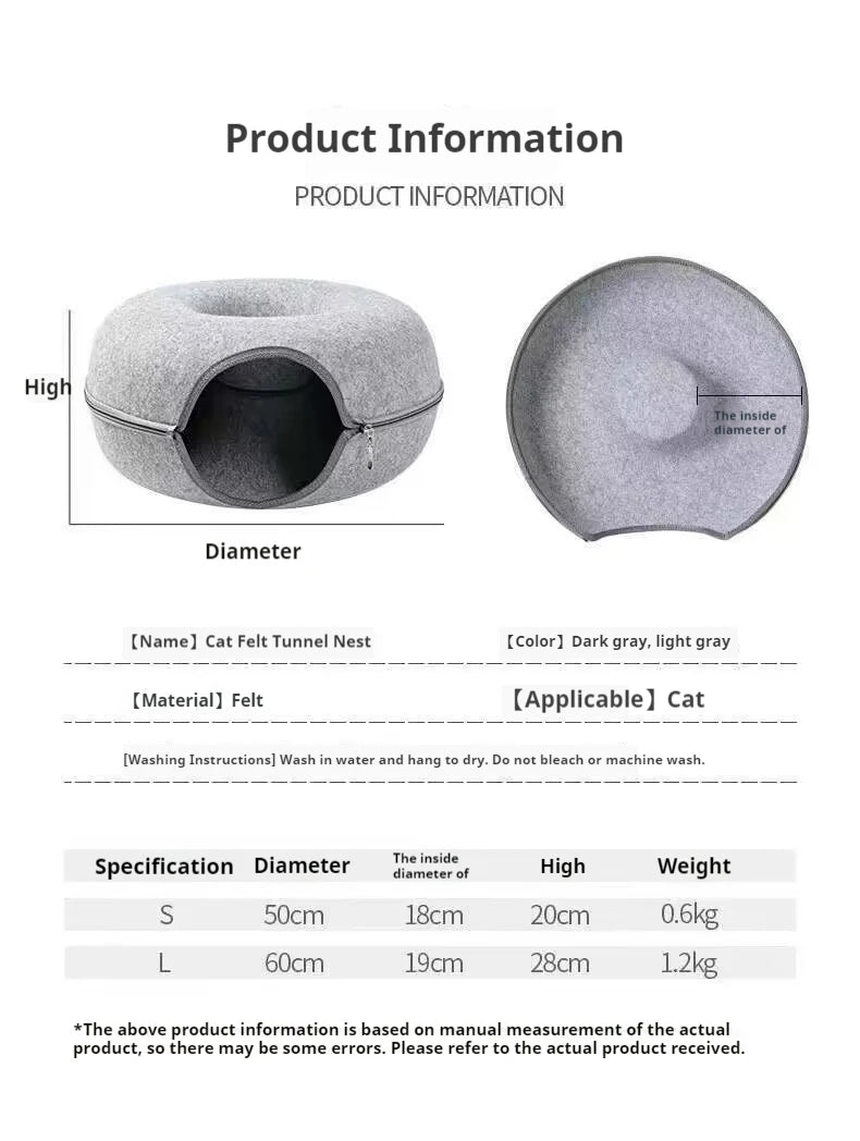 All Funny Donut Cat Bed Interactive Tunnel Pet Felt Indoor Toys Cats House Kitten Training Toy Cat Kennel Pets Supplies