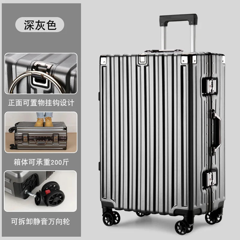 20inch 22inch 24inch 26inch Large Capacity Luggage Aluminum Frame Reinforced Anti-Collision Trolley Case Password Box Casual Suitcase Silent Wheel