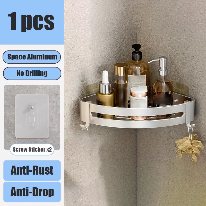 Bathroom Shelf Kitchen Storage Organizer Aluminum Alloy Shampoo Rack Shower Shelf Bathroom Accessories No Drill Shelf