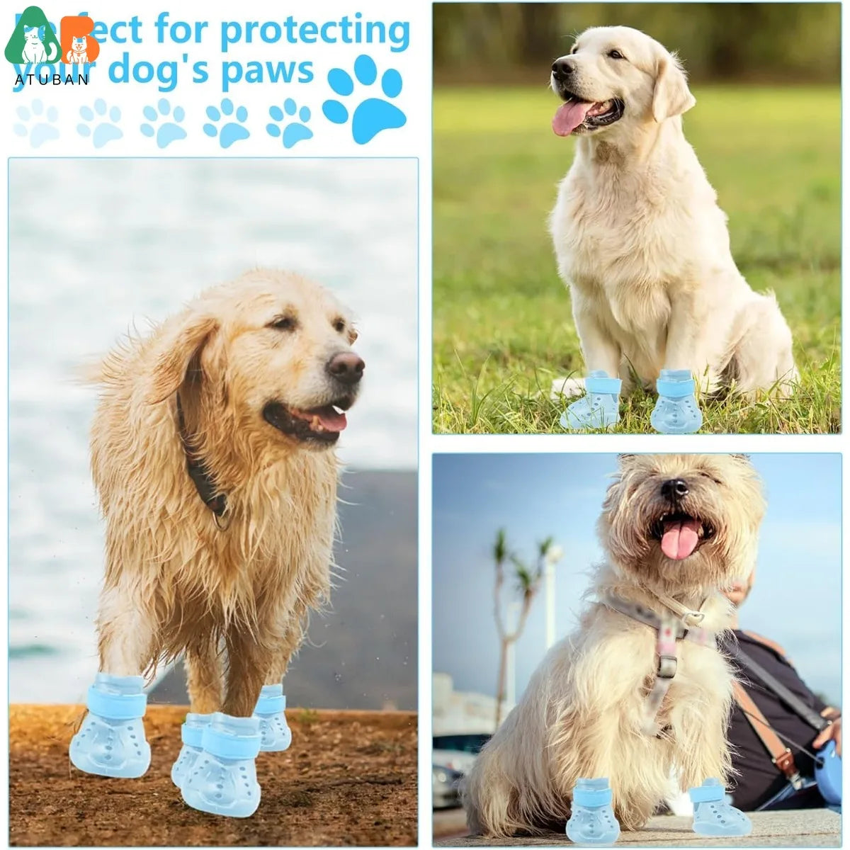 ATUBAN Dog Shoes, Dog Sandals for Hot Pavement Outdoor Dog Boots Non-Slip Waterproof Dog Booties for Winter Snowy Day and Summer