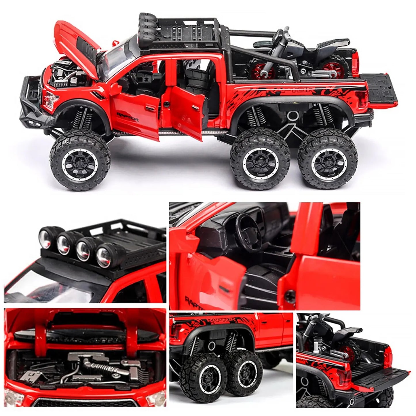 1:24 Pickup Trucks for Boys F150 Raptor Diecast Metal Model Car with Sound and Light for Kids Age 3 Year and up Blue