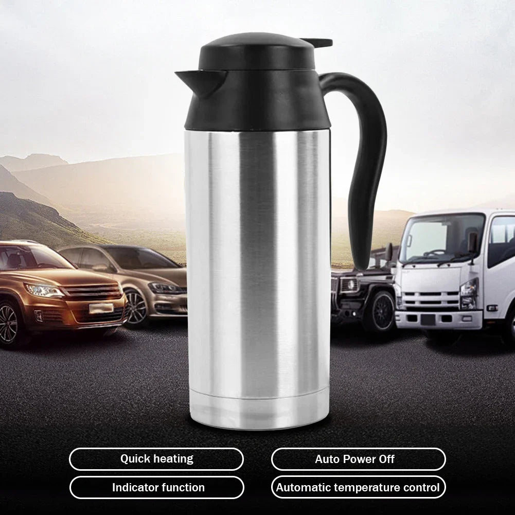 750ML Car Electric Heating Cup Kettle 12/24V Stainless Steel Water Heater Bottle for Tea Coffee Drinking Travel Truck Motorcycle