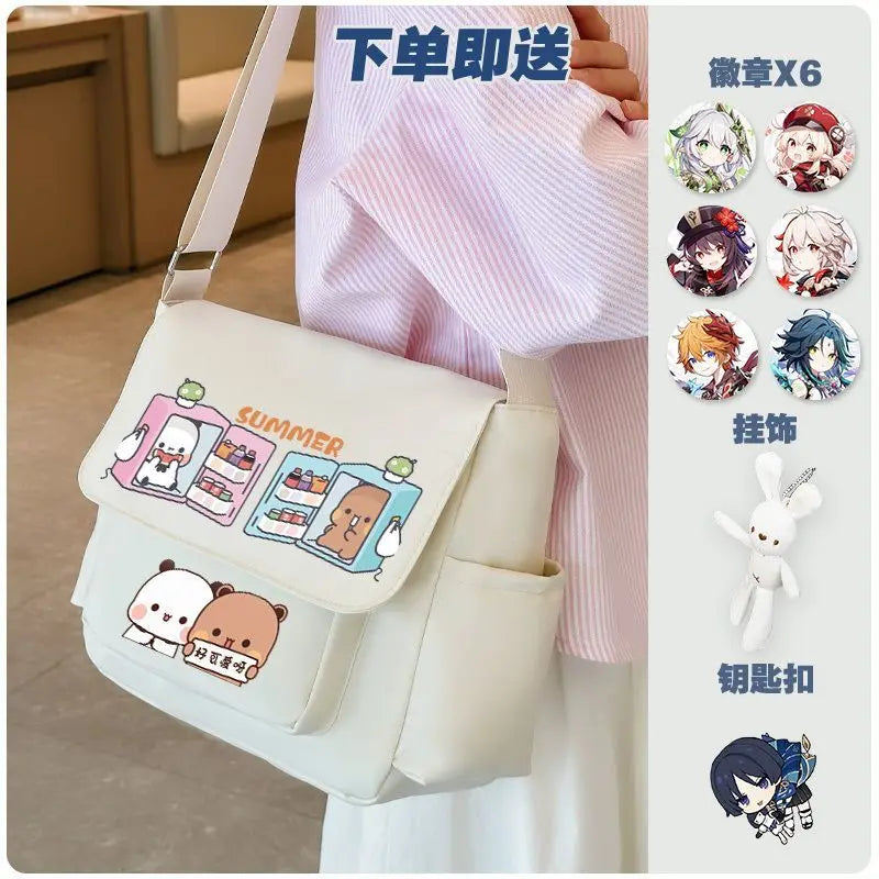 Cartoon bubu and Yier high-capacity Shoulder Bags Student Sports Crossbody Backpack Black White Messenger Bag Girl birthday gift