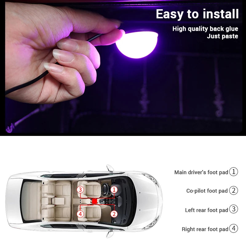 Car Foot Ambient Light Car Foot Lamp LED Foot Light Car Interior Atmosphere Backlight Mood Foot Light 4 In 1 RGB Decorative Lamp