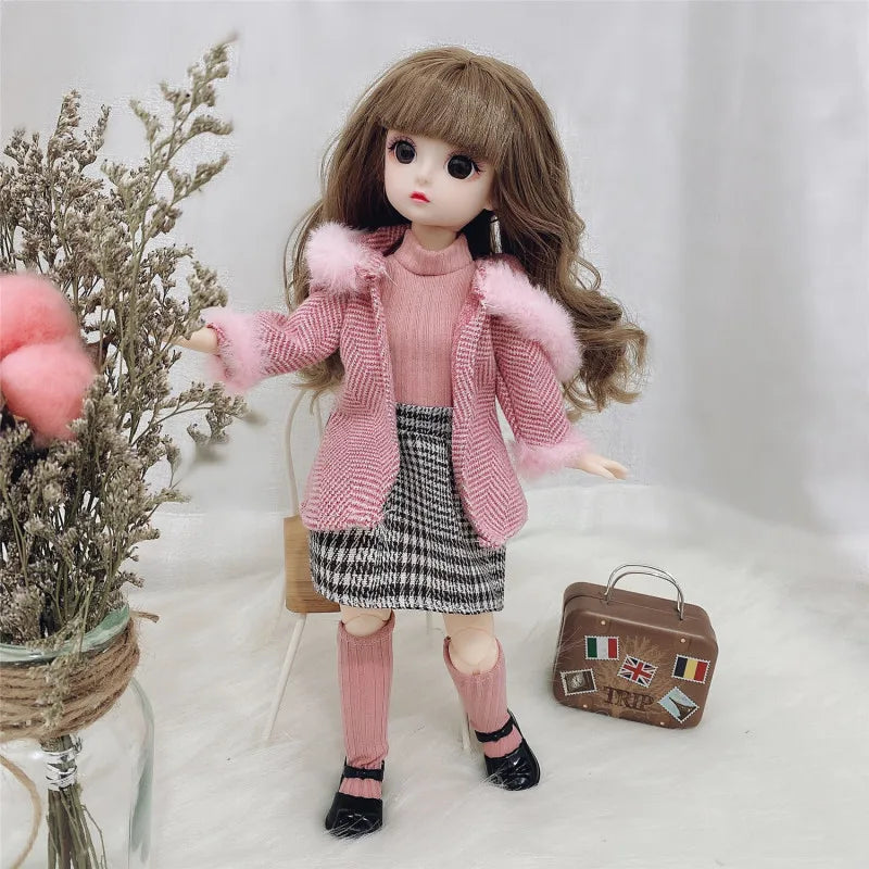 30cm Bjd Doll 12 Moveable Joints 1/6 Girl's Dress 3D Brown Eyes Toy with Clothes Shoes Kids Toys for Girl Children Gift