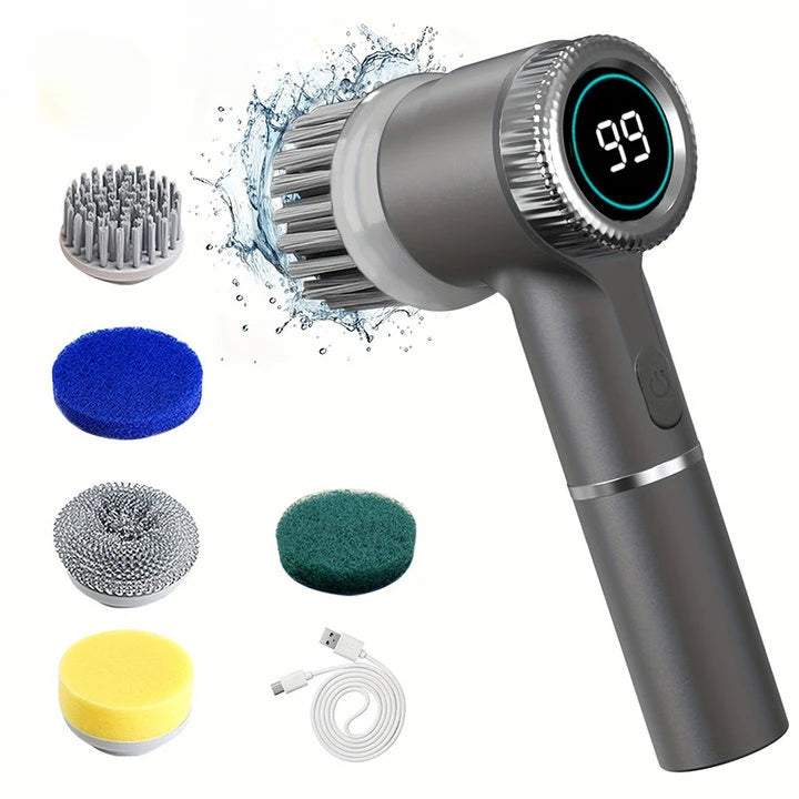 5 in 1 Electric Cleaning Brush Multifunctional Kitchen Bathroom Toilet Portable Powerful Clean Brush 5 Brush Heads LED Display