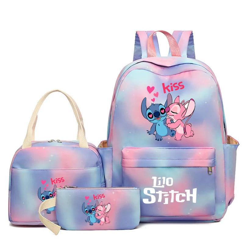 3Pcs/set Disney Lilo Stitch Student Boy Girl Schoolbag Colorful Backpack with Lunch Bag Children Teenager Cartoon School Bookbag