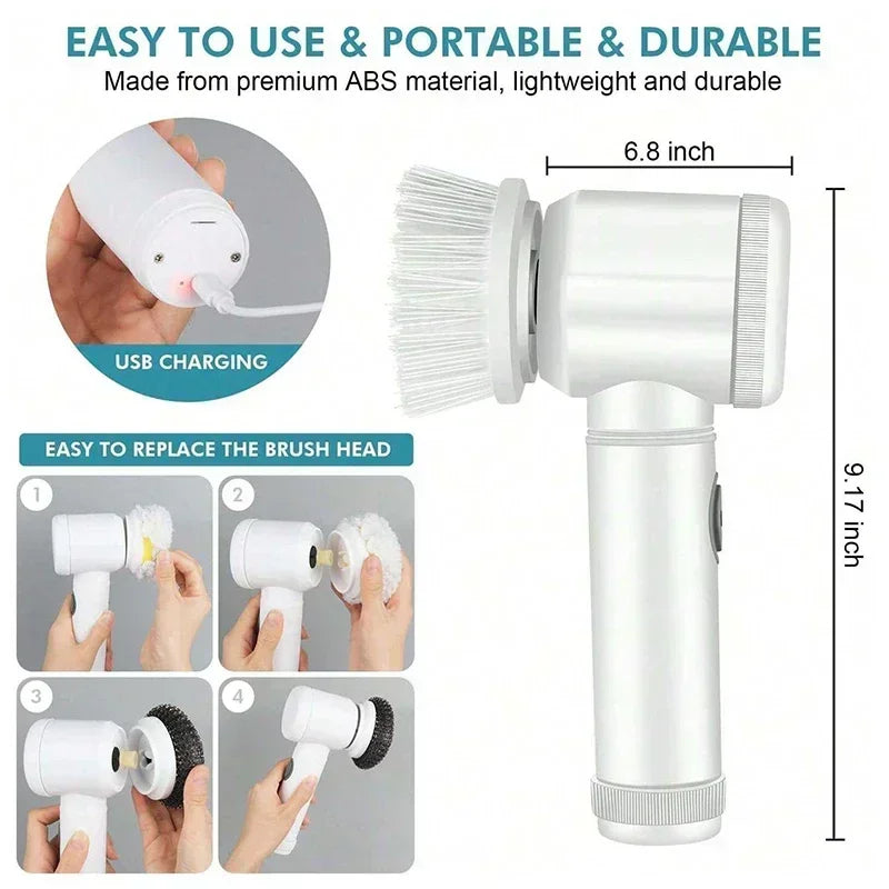 5 in1 Electric Spin Scrubber, Spin Scrubber with 5 Replaceable Brush Heads Bathroom Cleaning Brush,Power Electric Cleaning Brush