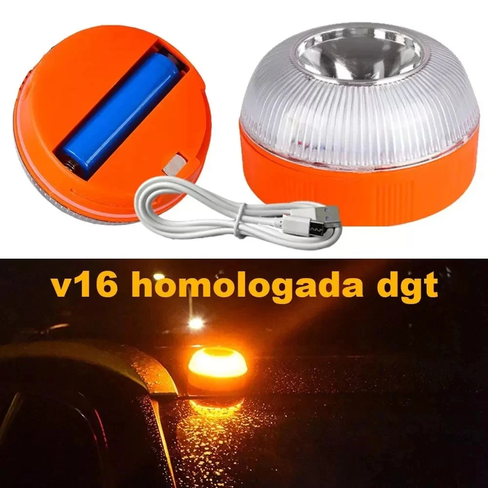 Car Emergency Beacon Light USB Rechargeable V16 Magnetic Induction Strobe Flashing Warning Light Help Flash Safety Signal Lamp