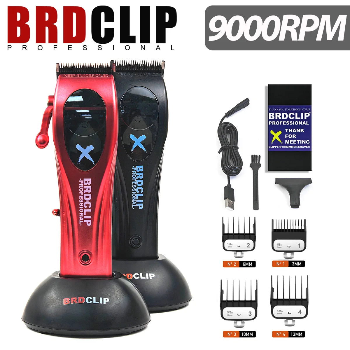 BRDCLIP X1C 9000RPM Magnetic Motor Hair Clipper Professional Barber Hair Cutting Machine Salon Trimmer for Men with Charge Base