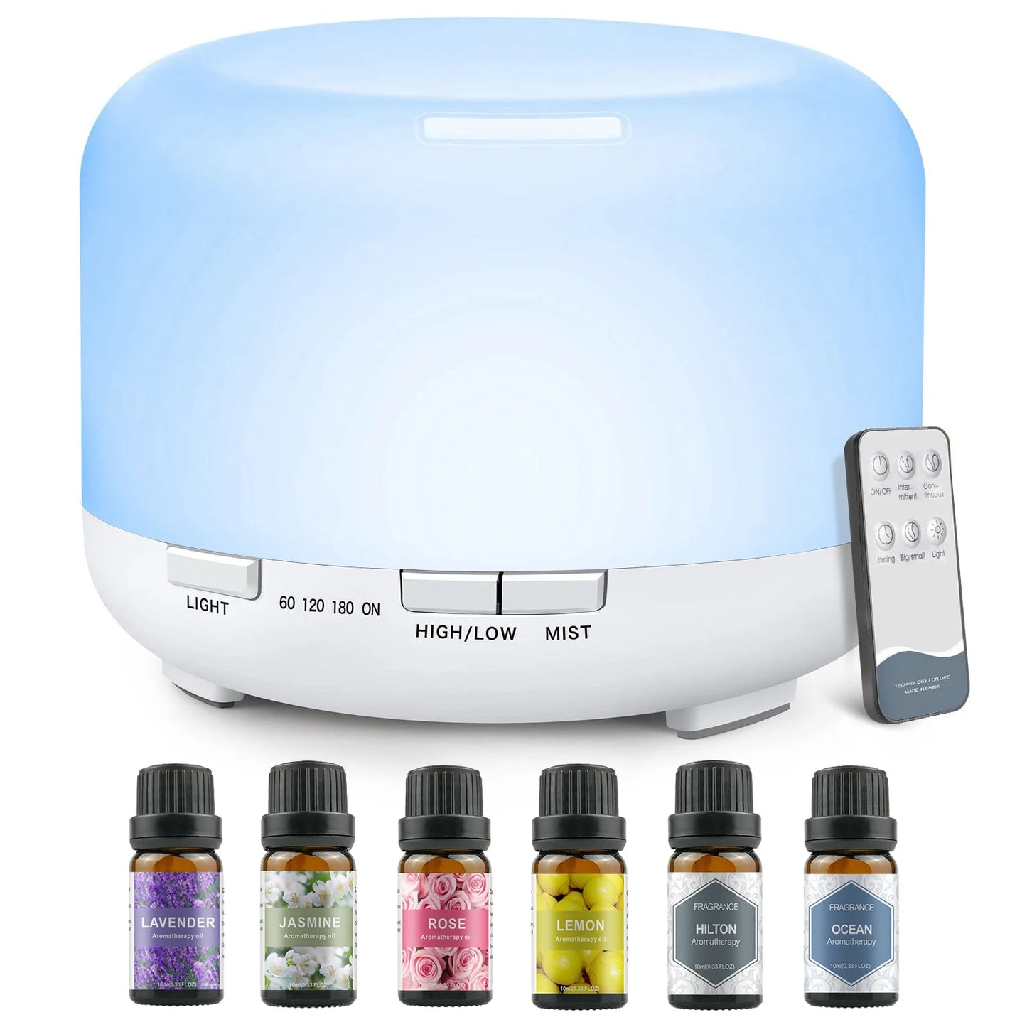 500ML Aroma Diffuser (Oils Optional), 5V 2A Essential Oil Aromatherapy Diffuser Humidifier with Remote Control  for Home Office