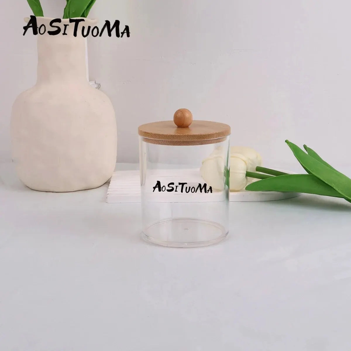 1pc High Appearance Level Transparent Cotton Swab Can Dustproof Storage Box Household Desktop Circular Storage Tank