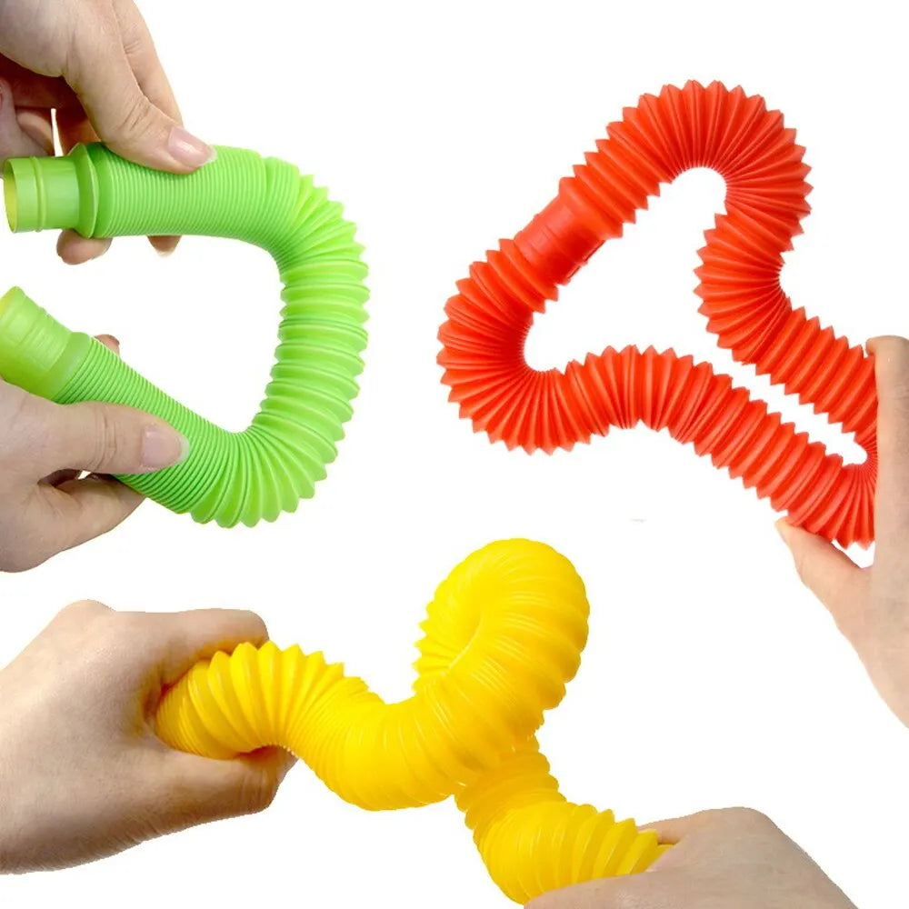 8PCS Colorful Telescopic Tube Pop Tube Stretching Tube Corrugated Tube Children Adult Stress Relief Toy Educational Folding Toys