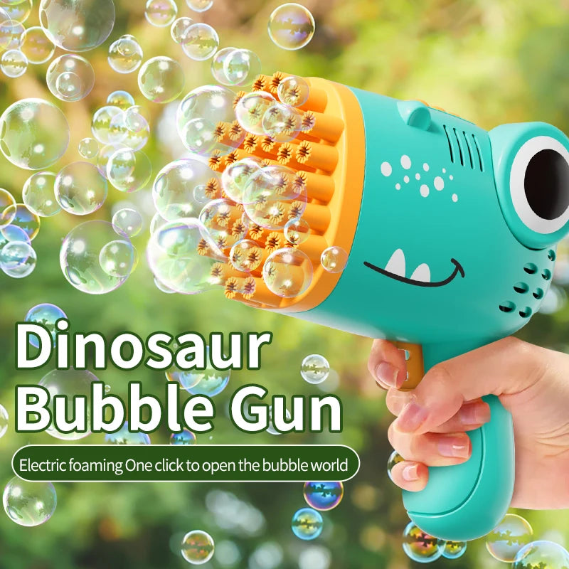 40 Holes Dinosaur Bubble Gun Handheld Fully Automatic Bubble Machine Without Battery And Bubble Water For Kids Gift