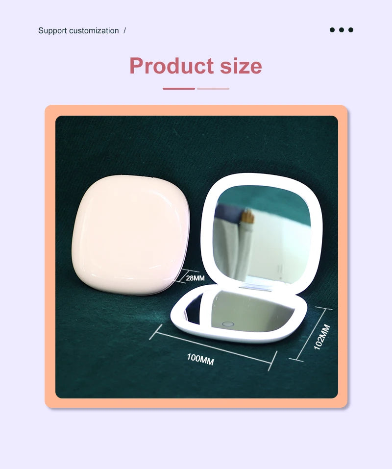 2 Face Sides Touch Compact Led 3 Colors Mini Foldable Cosmetic Charge Makeup Mirror With Light 5X Magnifying Small Pocket Travel