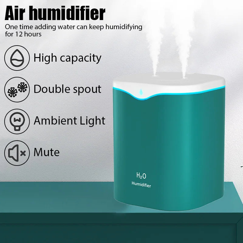 2000ML USB Air Humidifier Double Spray Port Essential Oil Aromatherapy Humificador Cool Mist Maker Fogger Purify for Home Office