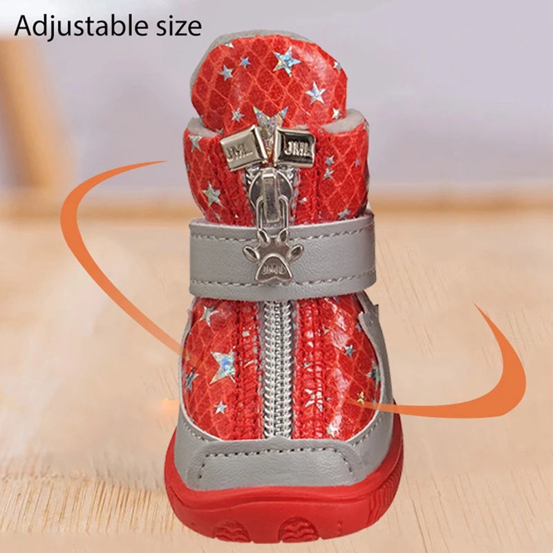 4pcs Pet Breathable Mesh Anti-Slip Boot For Small Medium Large Dogs Cats Outdoor Walking Shoe With Zipper Dog Ankle Boots