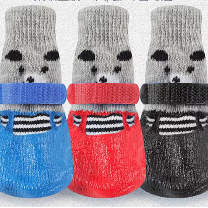 4pcs/set Cute Cotton Dog Shoes Waterproof Non-slip Rubber Cats Dogs Socks for Chihuahua Puppy Cat Rain Snow Boots Pet Products