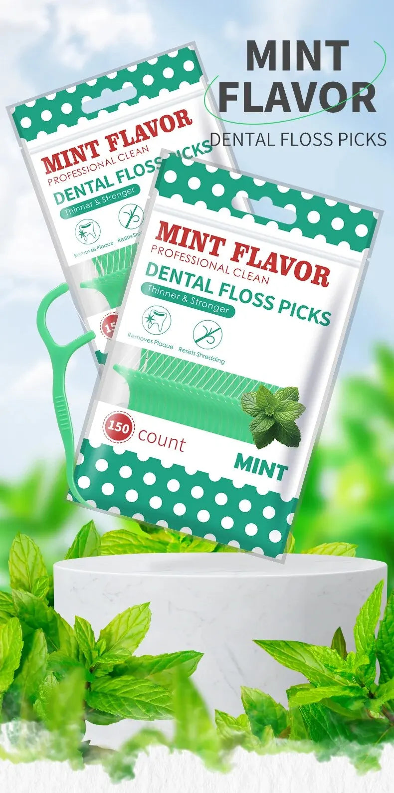 300pcs Mint Floss Stick - Cleaning Tools for Teeth Gaps