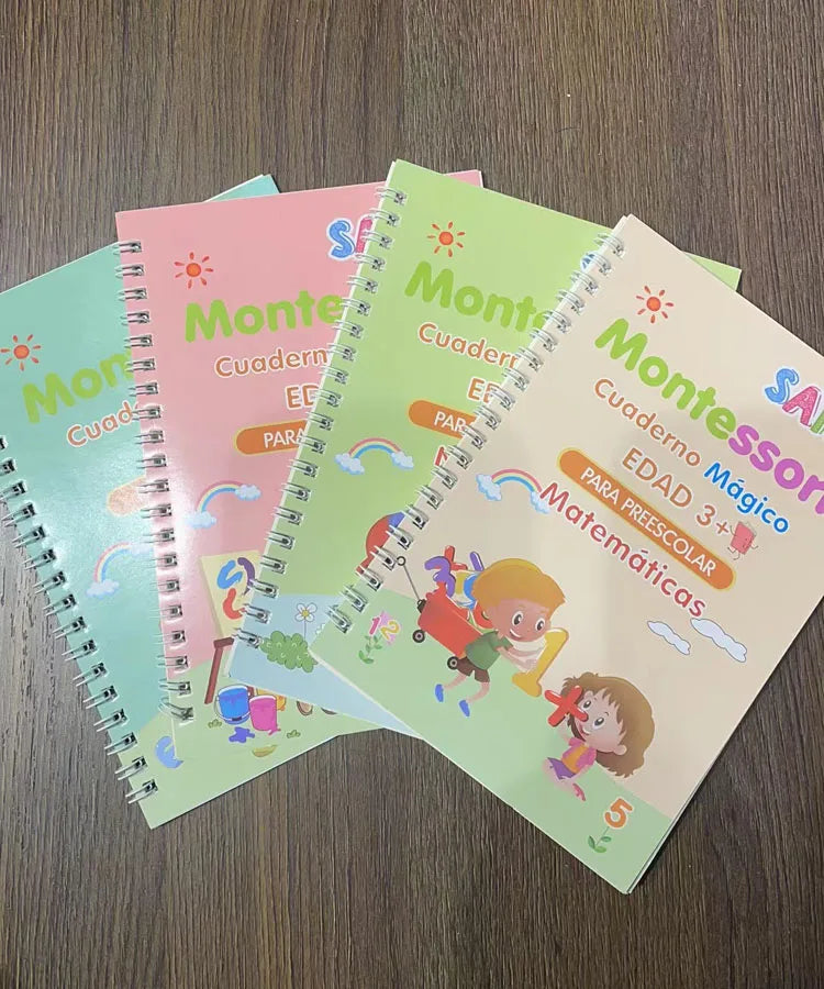 4 Books + Pen Magic Copy Book Free Wiping Children's kids Writing Sticker Practice English Copybook For Calligraphy Montessori