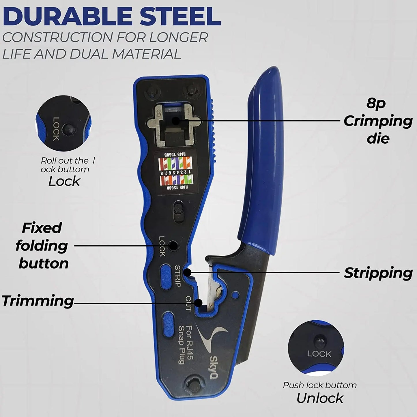 ZoeRax RJ45 Crimp Tool Pass Through Crimper Cutter for Cat6a Cat6 Cat5 8P8C Modular Connector Ethernet All-in-one Wire Tool