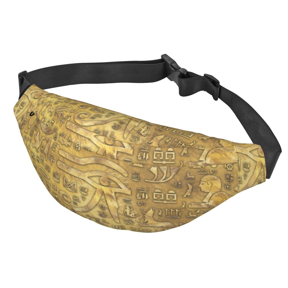 Ancient Gold Pharaoh Egypt King Tut Fanny Bag Custom Egyptian Hieroglyphic Sling Crossbody Waist Pack Hiking Phone Money Pouch