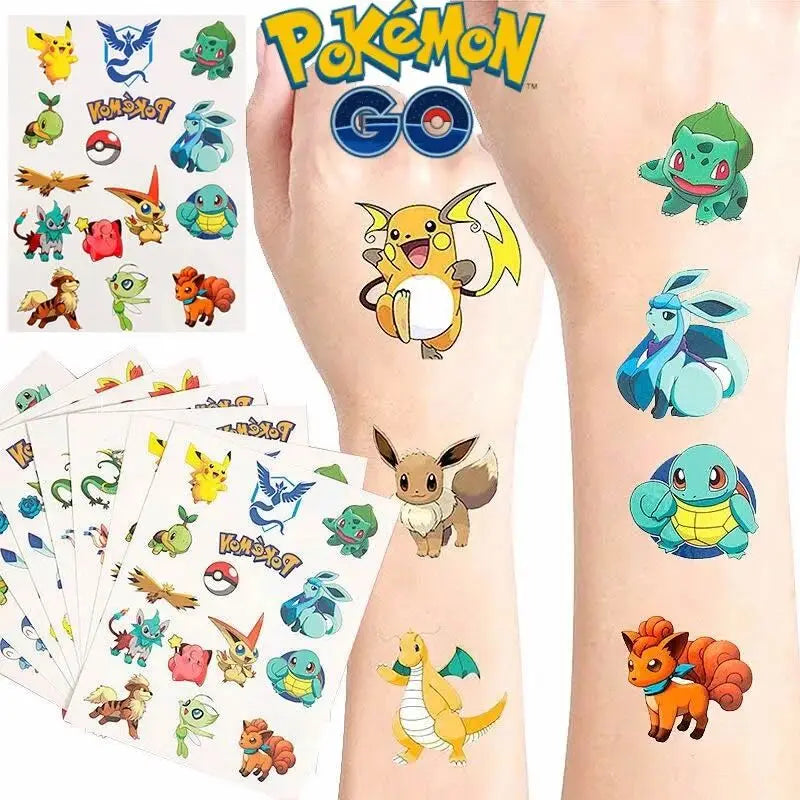 3PCS Pokemon Original Tattoo Stickers Waterproof Pikachu Sticker Funny Cartoon Kids Girls Christmas Birthday Gift Reward Toy