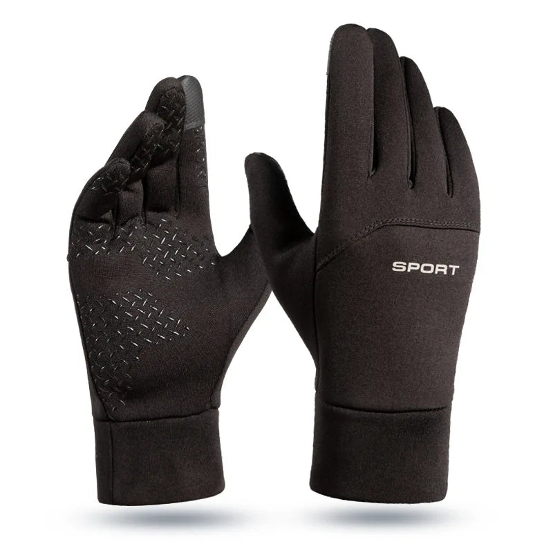 Black Winter Warm Full Fingers Waterproof Cycling Outdoor Sports Running Motorcycle Ski Touch Screen Fleece Gloves