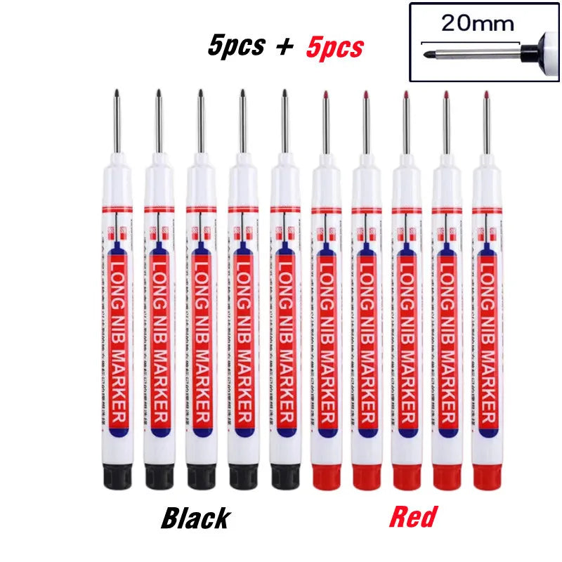 10Pcs/Set Multi-Purpose 20mm Deep Hole Long Nib Head Marker For Metal Perforating Pen Waterproof Bathroom Woodworking Decor Tool