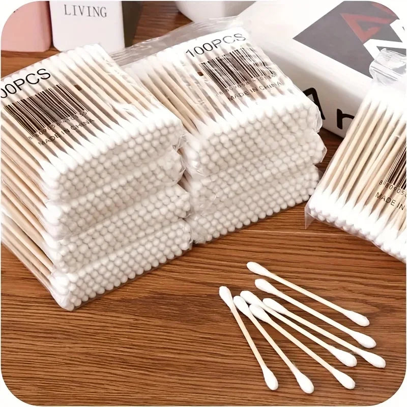 100/500/700/1000pcs Double Head Wood Cotton Swab Nose Ears Cleaning Women Makeup Tools Lipstik Cotton Buds Bastoncillos Oidos