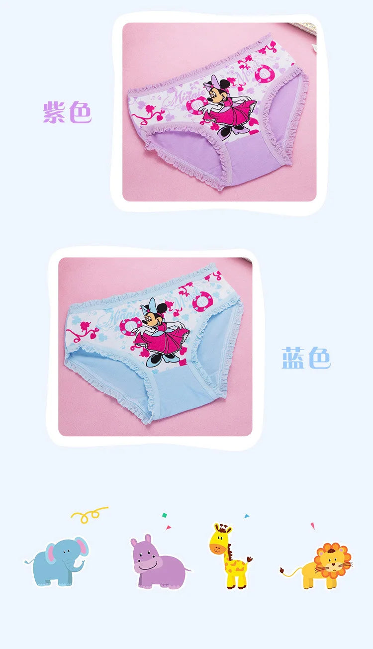 4 Pack Disney Mickey Mouse Children's Panties Classic Cute Minnie Mickey Mouse Cartoon Girls Cotton Briefs