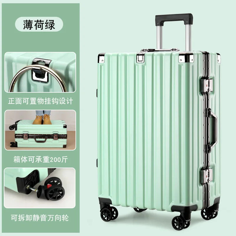 20inch 22inch 24inch 26inch Large Capacity Luggage Aluminum Frame Reinforced Anti-Collision Trolley Case Password Box Casual Suitcase Silent Wheel