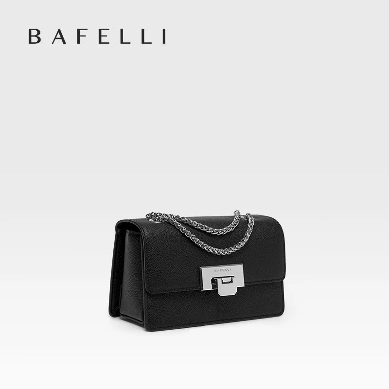 BAFELLI MINI CHAIN BAG WOMEN'S 2024 NEW HANDBAG FASHION SHOULDER CROSSBODY STYLIST COLLOCATION BOX PURSE LUXURY SILVER LEATHER