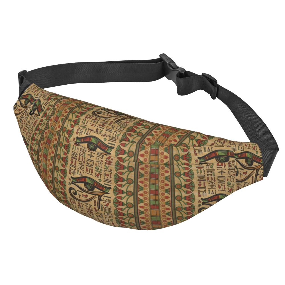 Ancient Gold Pharaoh Egypt King Tut Fanny Bag Custom Egyptian Hieroglyphic Sling Crossbody Waist Pack Hiking Phone Money Pouch