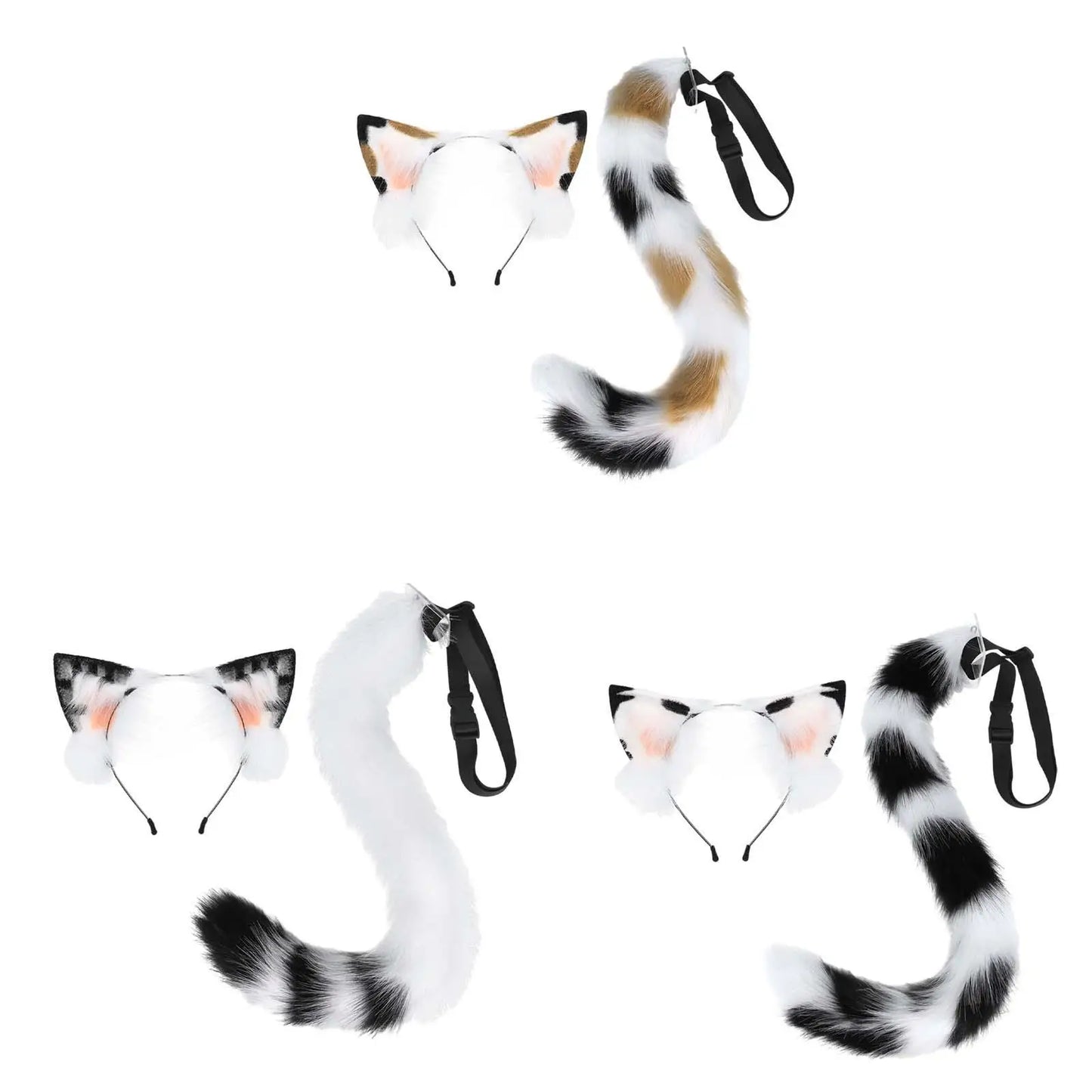 Cat Ears Headband and Tail Animal Ears Costume Accessories Wolf Ears for Prom Night Club