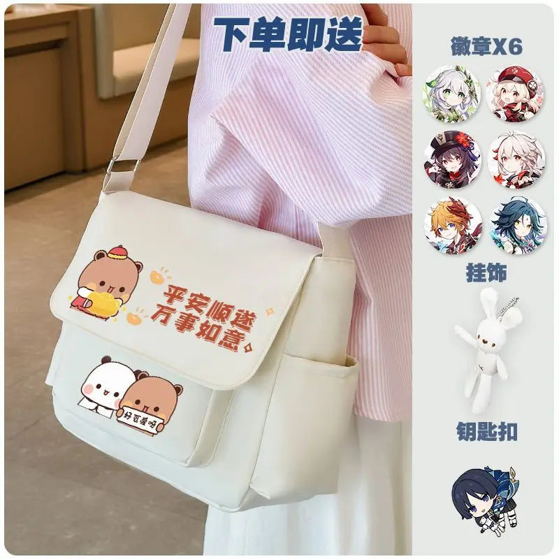 Cartoon bubu and Yier high-capacity Shoulder Bags Student Sports Crossbody Backpack Black White Messenger Bag Girl birthday gift