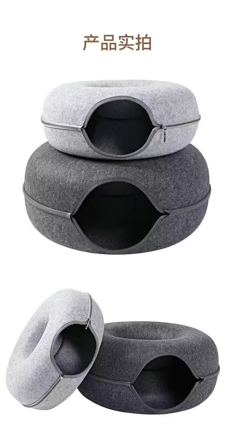 All Funny Donut Cat Bed Interactive Tunnel Pet Felt Indoor Toys Cats House Kitten Training Toy Cat Kennel Pets Supplies