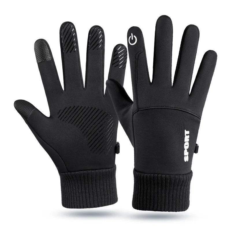 Black Winter Warm Full Fingers Waterproof Cycling Outdoor Sports Running Motorcycle Ski Touch Screen Fleece Gloves