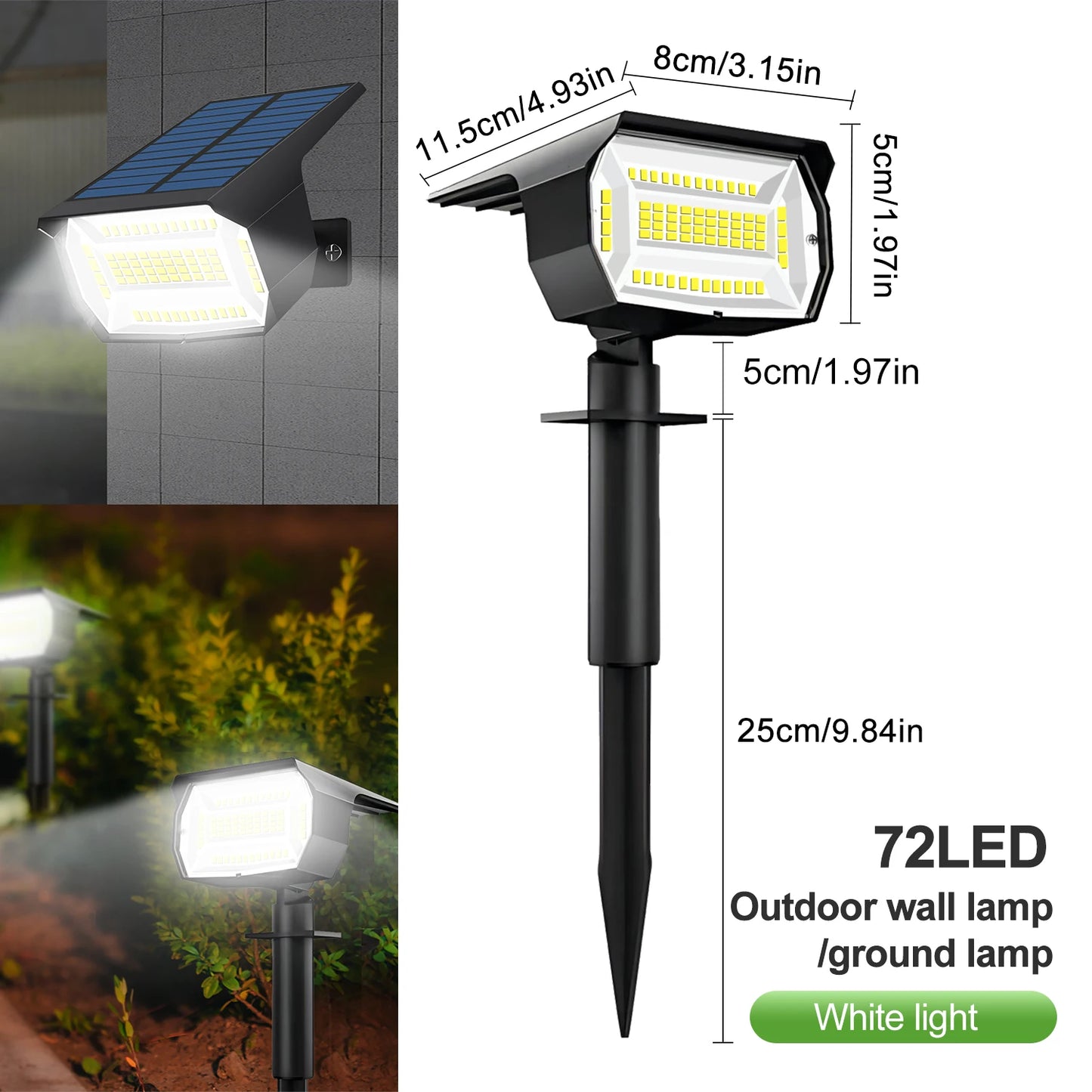 72/68 LED Solar Landscape Lights Outdoor IP65 Waterproof Solar Light with 3 Modes Solar Garden Spotlight for Yard Lawn Walkway